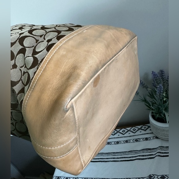 Coach bag - Tan leather bottom and straps - signature C fabric - Picture 5 of 6